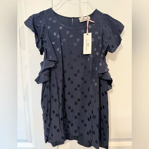 Vineyard Vines Navy Blue  Polka Dot Blouse Ruffle Sleeve NWT